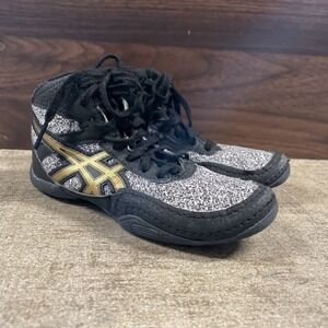 Asics Matflex 6 Athletic Wrestling Shoes Youth 12K Black Gray Gold Round Toe